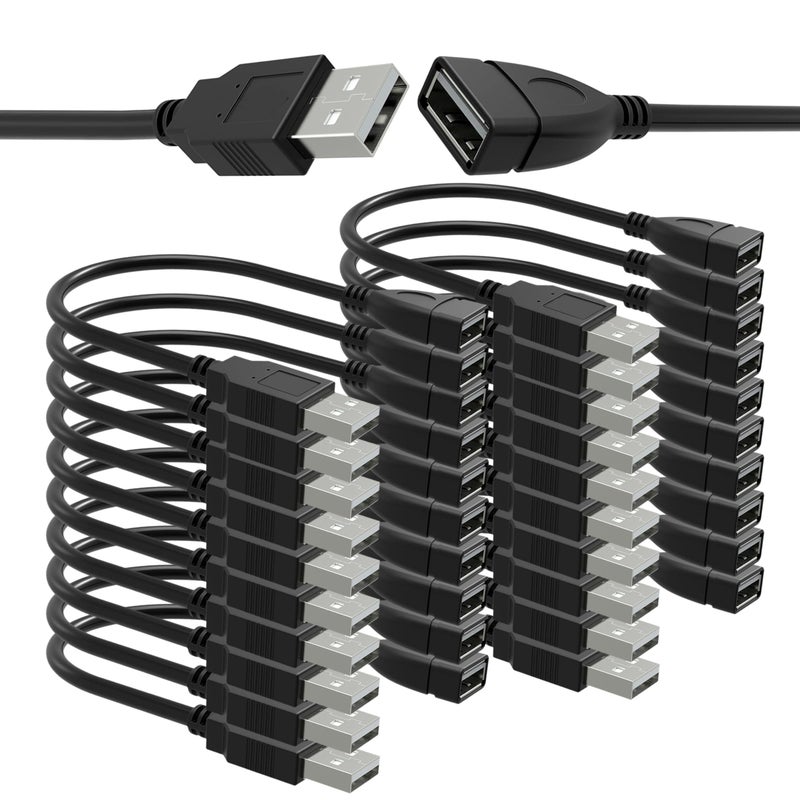 SaiTech IT 20 Pack (15cm - 6inch) Adjustable Flexible USB 2.0 Male to Female Extension Plug/Socket Adapter Cable Bulk- Worlds Shortest USB 2.0 Extension Cable - Image 1